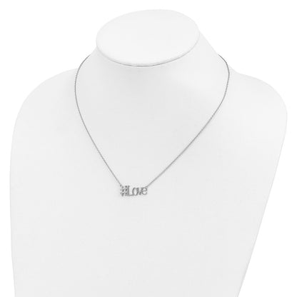 Sterling Silver Rhodium-Plated Cz 18In Hashtag Love Necklace