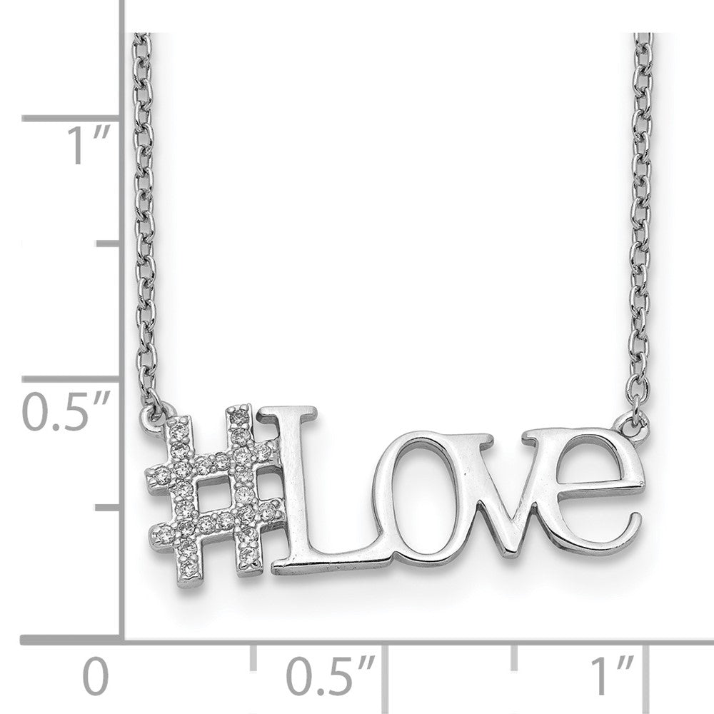 Sterling Silver Rhodium-Plated Cz 18In Hashtag Love Necklace