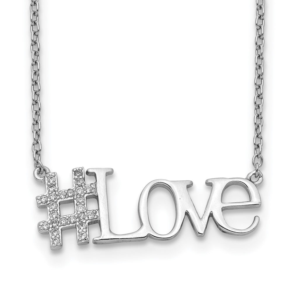 Sterling Silver Rhodium-Plated Cz 18In Hashtag Love Necklace