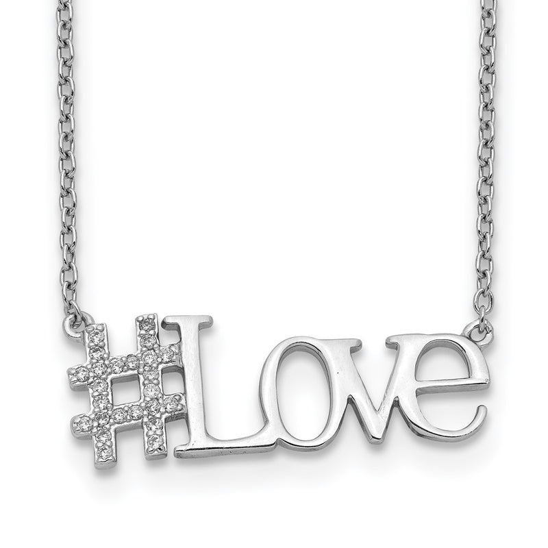 Sterling Silver Rhodium-Plated Cz 18In Hashtag Love Necklace
