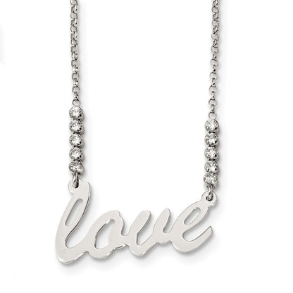 Sterling Silver Cz Polished Love Necklace