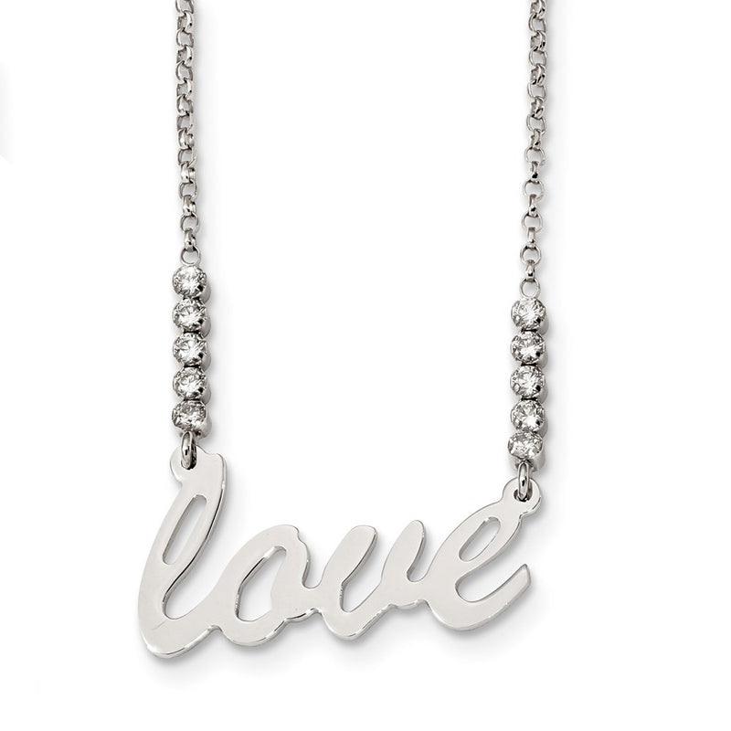 Sterling Silver Cz Polished Love Necklace
