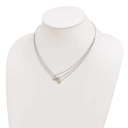 Sterling Silver Rh-Pltd Gold And Rose-Tone Sun Moon Star Necklace