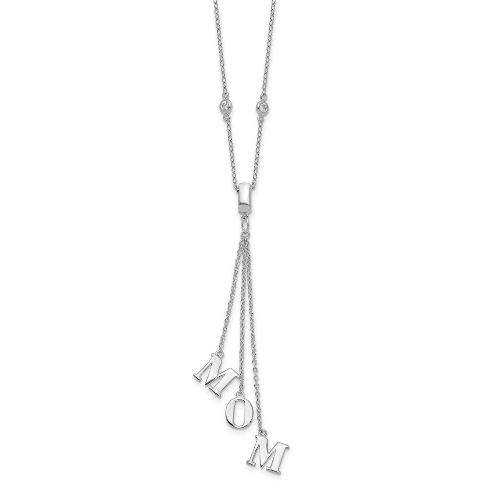 Sterling Silver Rhodium-Plated Cz W/2In Ext. Mom Y-Necklace