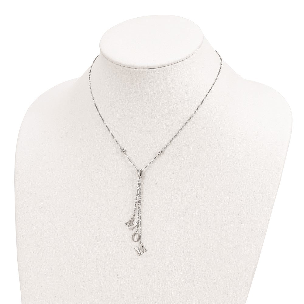 Sterling Silver Rhodium-Plated Cz W/2In Ext. Mom Y-Necklace