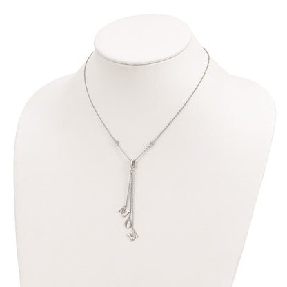 Sterling Silver Rhodium-Plated Cz W/2In Ext. Mom Y-Necklace