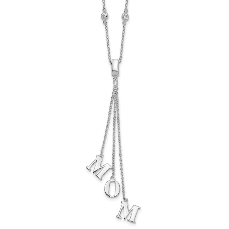Sterling Silver Rhodium-Plated Cz W/2In Ext. Mom Y-Necklace