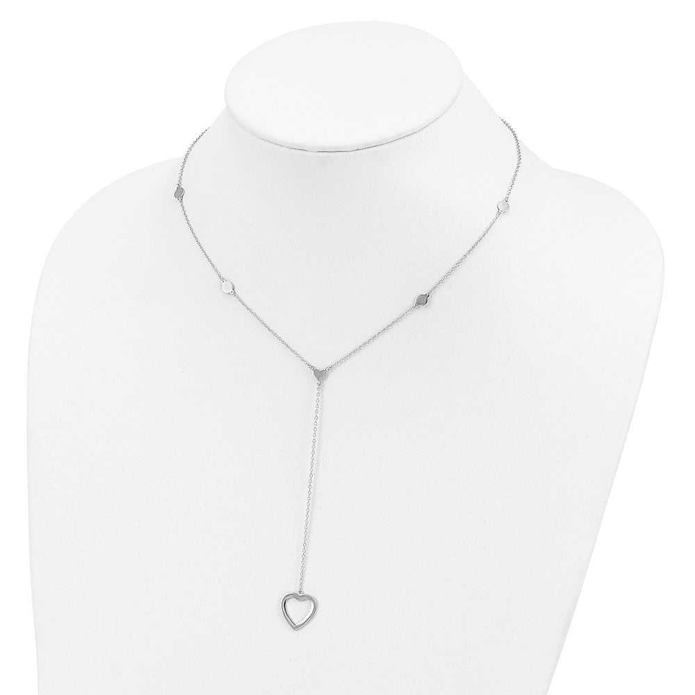 Sterling Silver Rhodium-Plated Hearts W/2In Ext. Y-Necklace