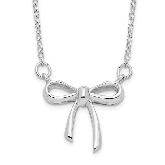 Sterling Silver Rhodium-Plated 18In Bow Necklace