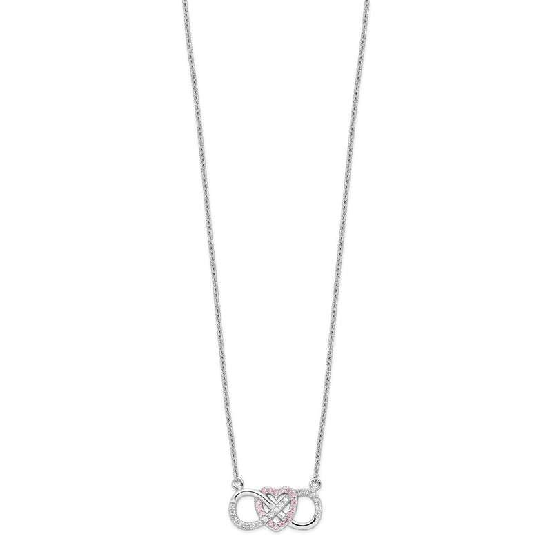 Sterling Silver Rhodium-Plated W/Cz Heart W/Infinity Symbol Necklace