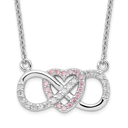 Sterling Silver Rhodium-Plated W/Cz Heart W/Infinity Symbol Necklace
