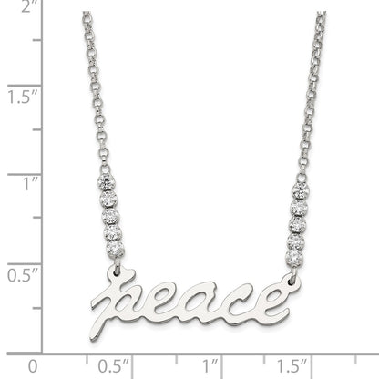 Sterling Silver Polished Cz Peace Necklace