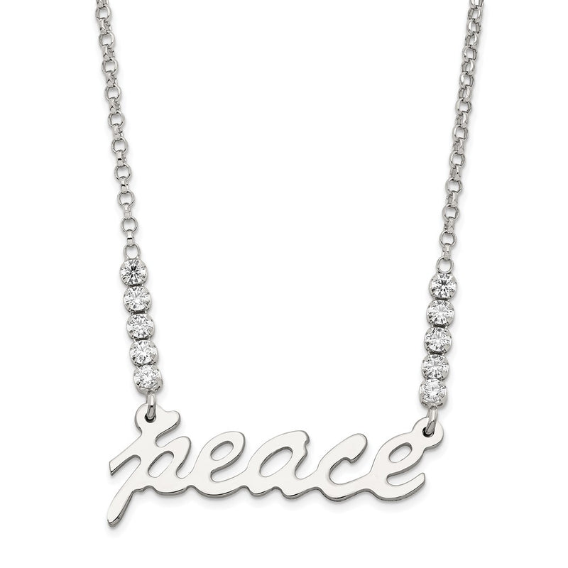 Sterling Silver Polished Cz Peace Necklace