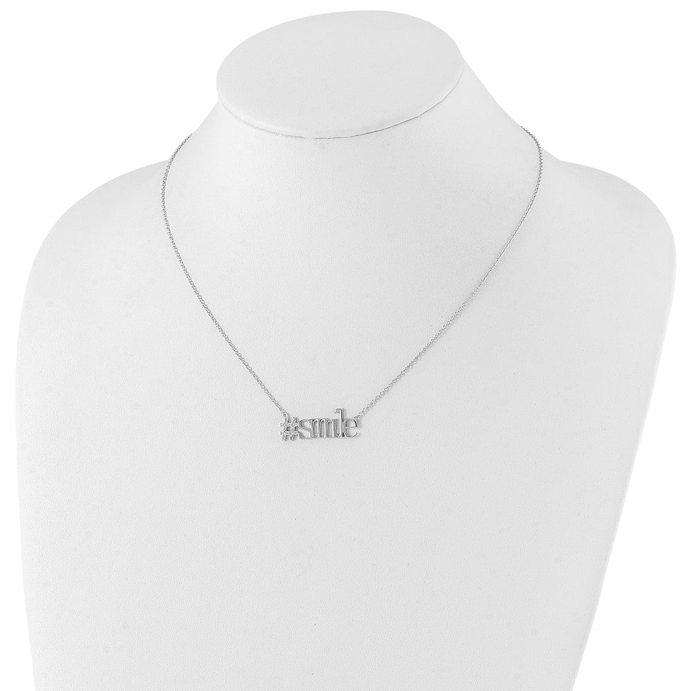 Sterling Silver Rhodium-Plated Cz Hashtag Smile Necklace