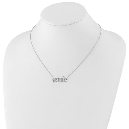 Sterling Silver Rhodium-Plated Cz Hashtag Smile Necklace