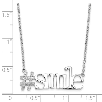 Sterling Silver Rhodium-Plated Cz Hashtag Smile Necklace
