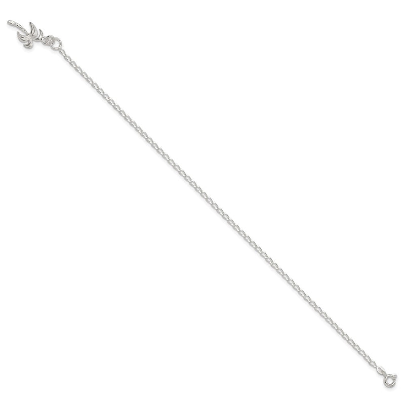 Sterling Silver 10Inch Solid Polished Palm Tree Anklet