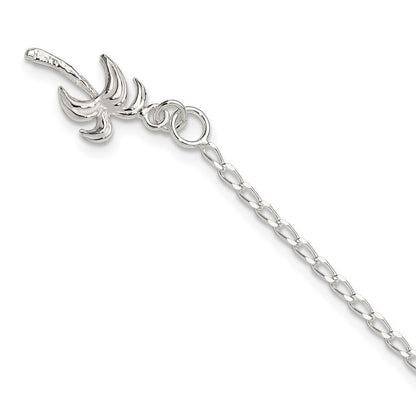 Sterling Silver 10Inch Solid Polished Palm Tree Anklet
