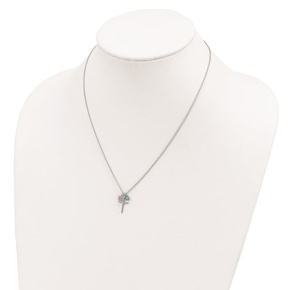 Sterling Silver Rhodium-Plated Created Blue Opal Cross Necklace