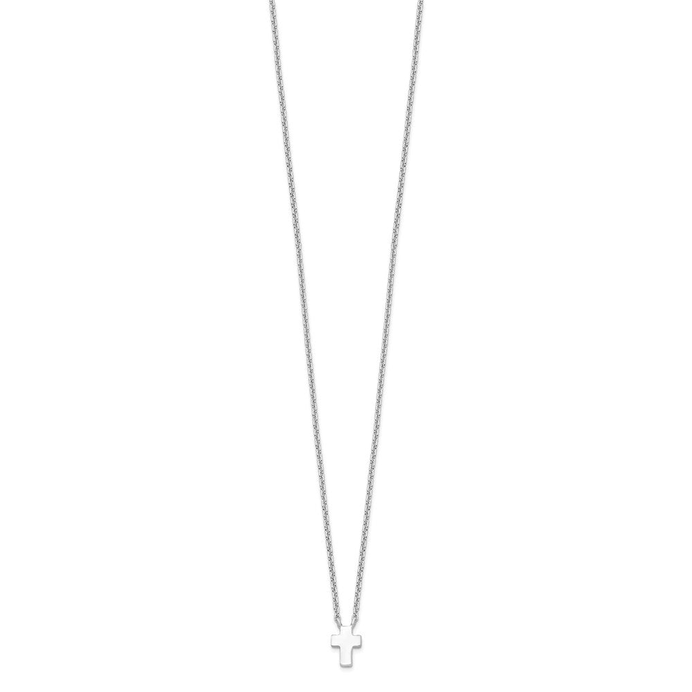 Sterling Silver Rhodium-Plated W/2In Ext. Polished Cross Necklace