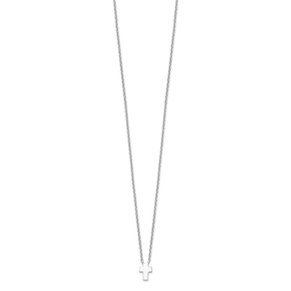 Sterling Silver Rhodium-Plated W/2In Ext. Polished Cross Necklace