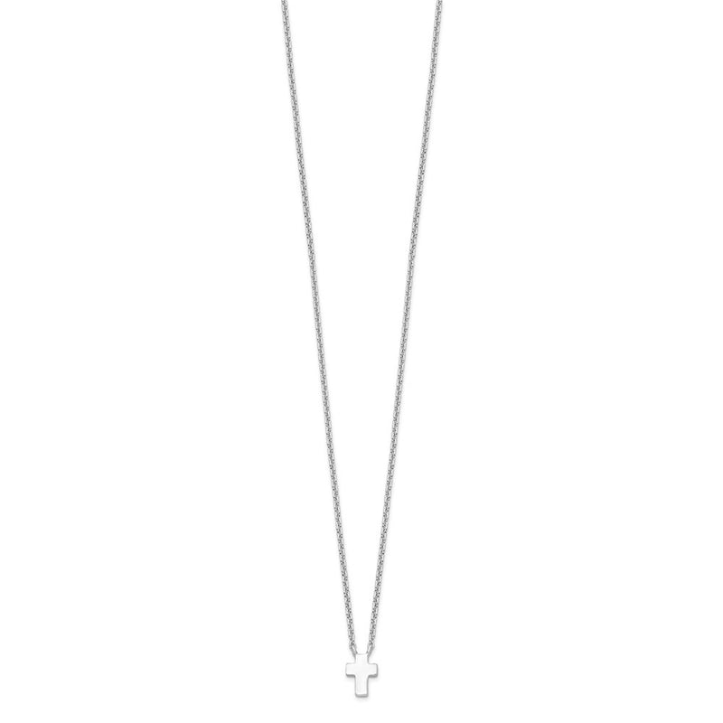 Sterling Silver Rhodium-Plated W/2In Ext. Polished Cross Necklace