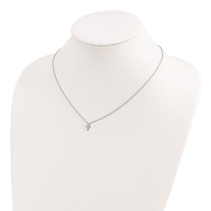 Sterling Silver Rhodium-Plated W/2In Ext. Polished Cross Necklace