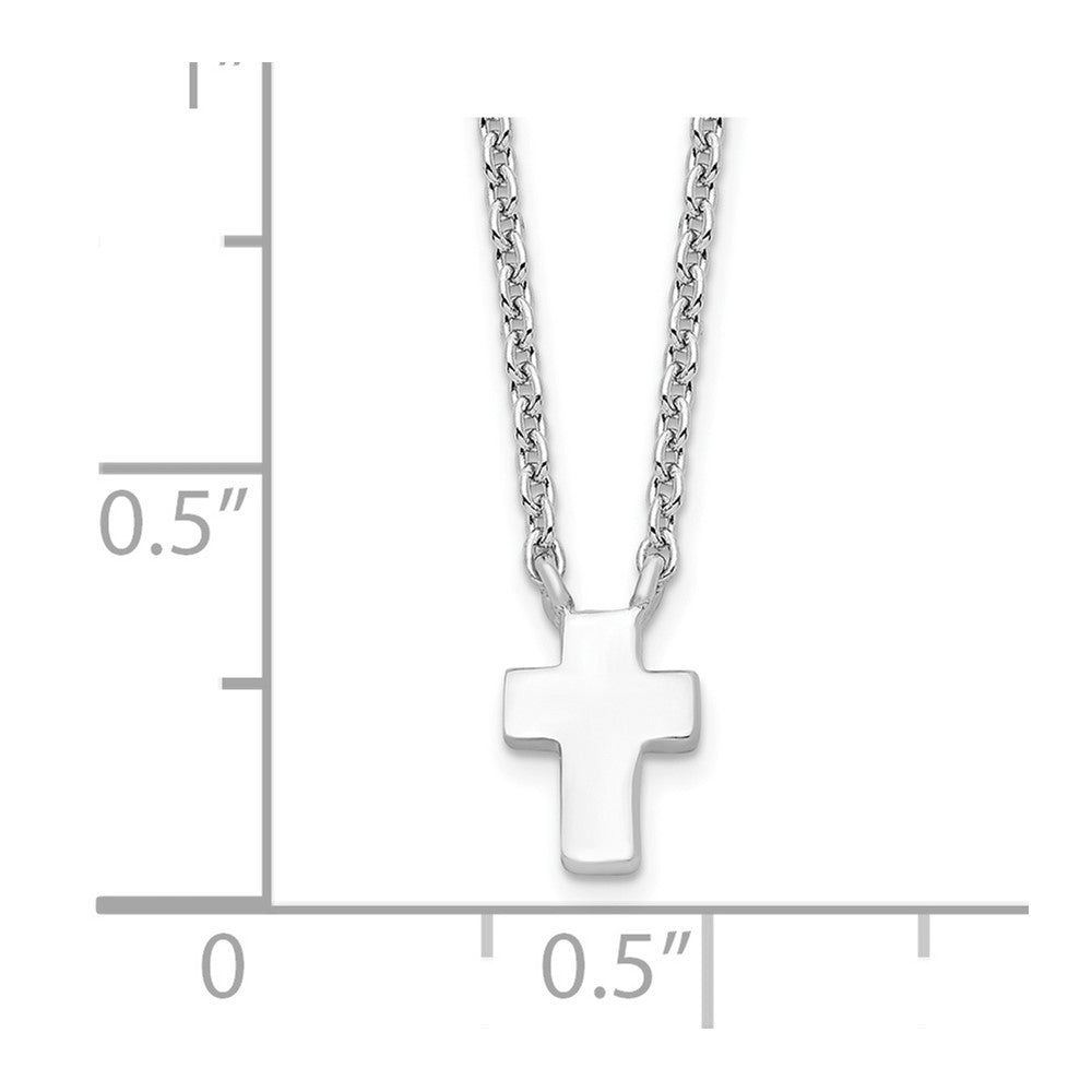 Sterling Silver Rhodium-Plated W/2In Ext. Polished Cross Necklace