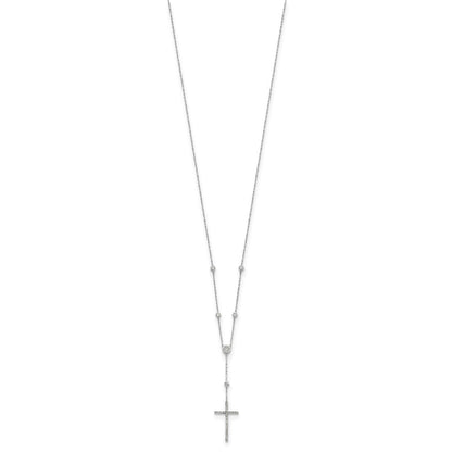 Sterling Silver Rhodium-Plated Cz Cross Drop Necklace