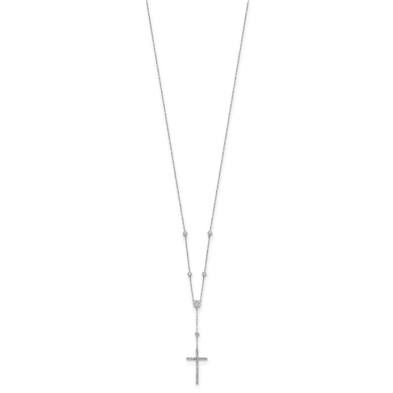 Sterling Silver Rhodium-Plated Cz Cross Drop Necklace