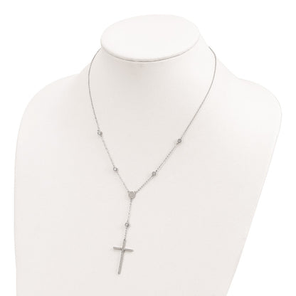 Sterling Silver Rhodium-Plated Cz Cross Drop Necklace