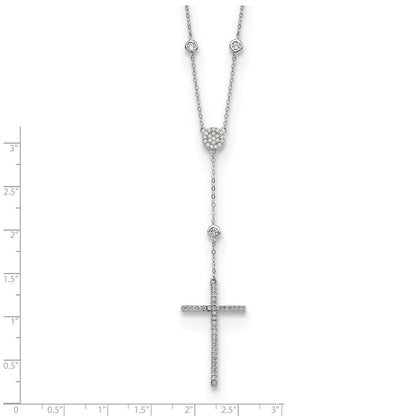 Sterling Silver Rhodium-Plated Cz Cross Drop Necklace