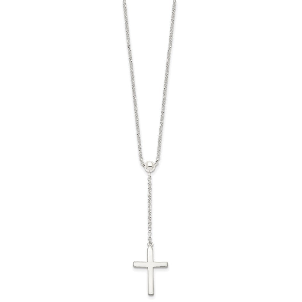 Sterling Silver Polished Cross Adjusts Up To 23.5 Inch Necklace