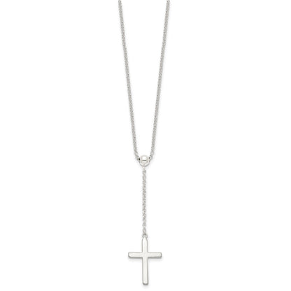 Sterling Silver Polished Cross Adjusts Up To 23.5 Inch Necklace