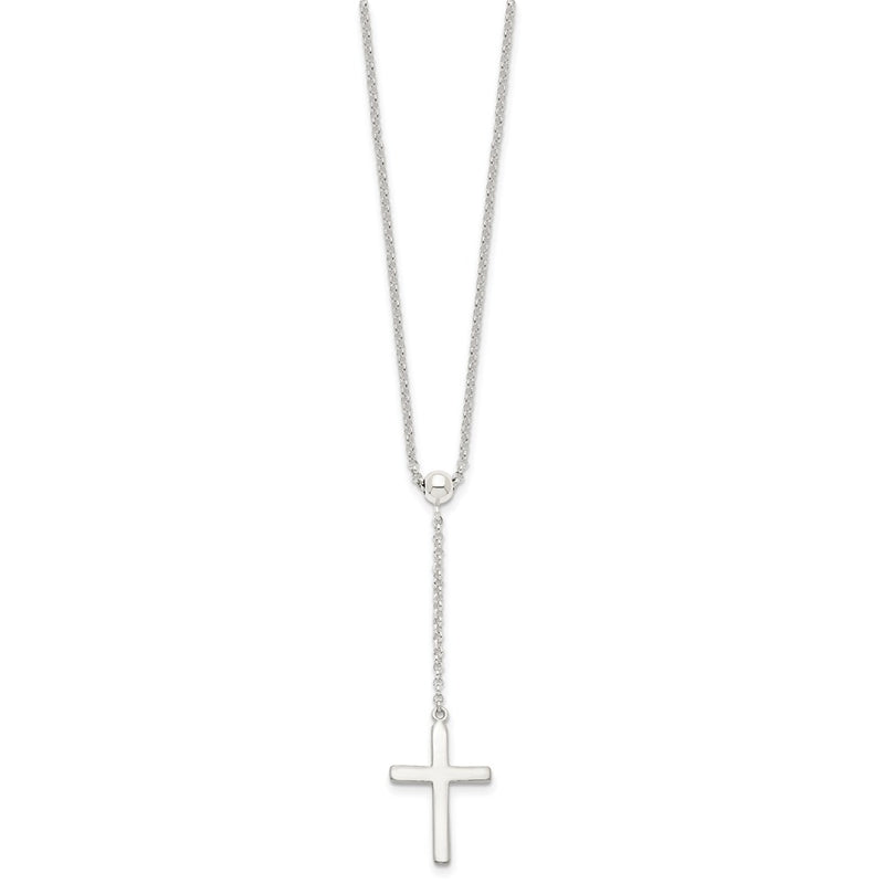 Sterling Silver Polished Cross Adjusts Up To 23.5 Inch Necklace