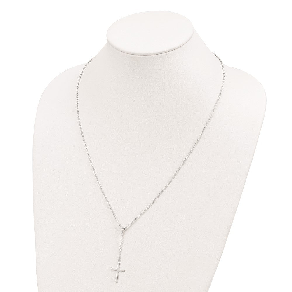 Sterling Silver Polished Cross Adjusts Up To 23.5 Inch Necklace