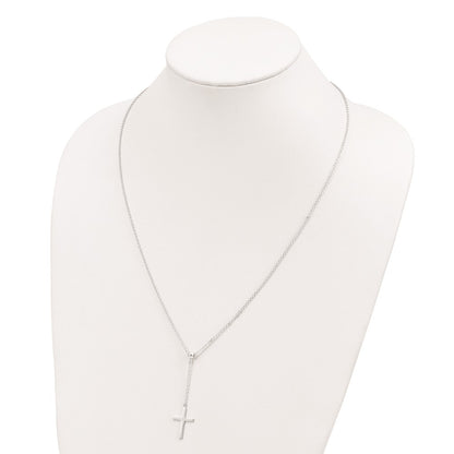 Sterling Silver Polished Cross Adjusts Up To 23.5 Inch Necklace