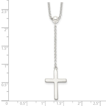 Sterling Silver Polished Cross Adjusts Up To 23.5 Inch Necklace