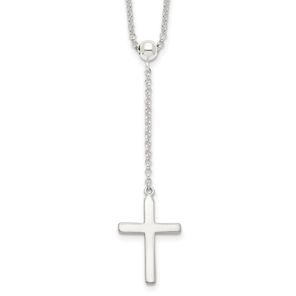 Sterling Silver Polished Cross Adjusts Up To 23.5 Inch Necklace
