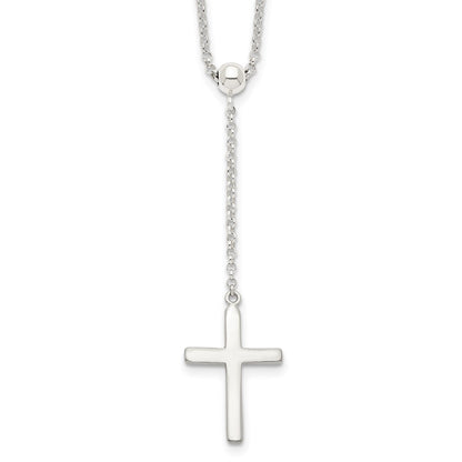 Sterling Silver Polished Cross Adjusts Up To 23.5 Inch Necklace