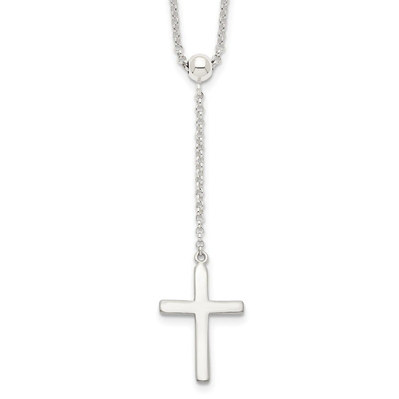 Sterling Silver Polished Cross Adjusts Up To 23.5 Inch Necklace