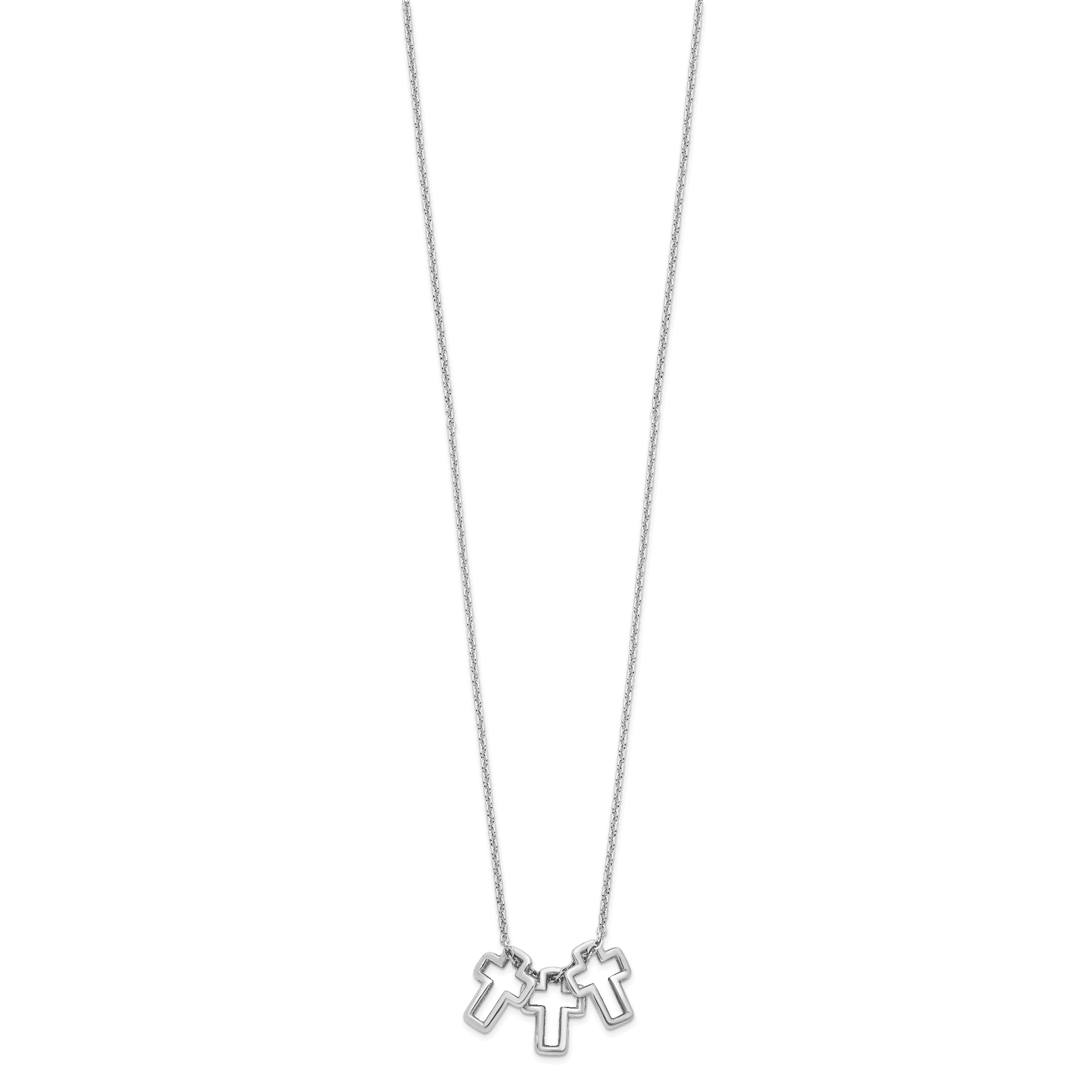 Sterling Silver Rhodium-Plated 18In 3-Cross Necklace