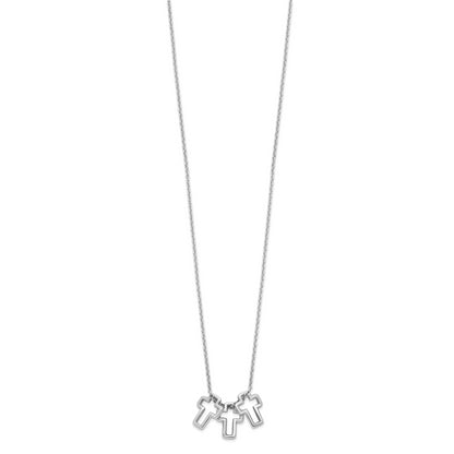 Sterling Silver Rhodium-Plated 18In 3-Cross Necklace