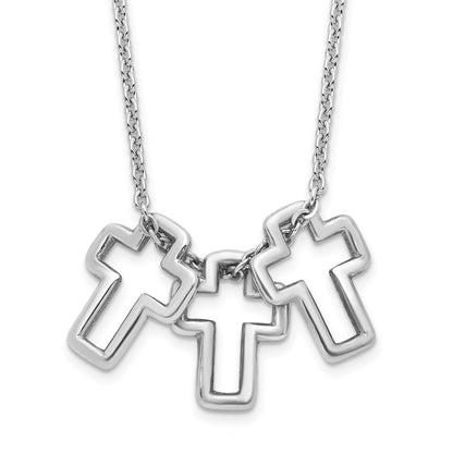 Sterling Silver Rhodium-Plated 18In 3-Cross Necklace
