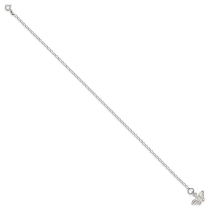 Sterling Silver 10Inch Solid Polished Butterfly Anklet