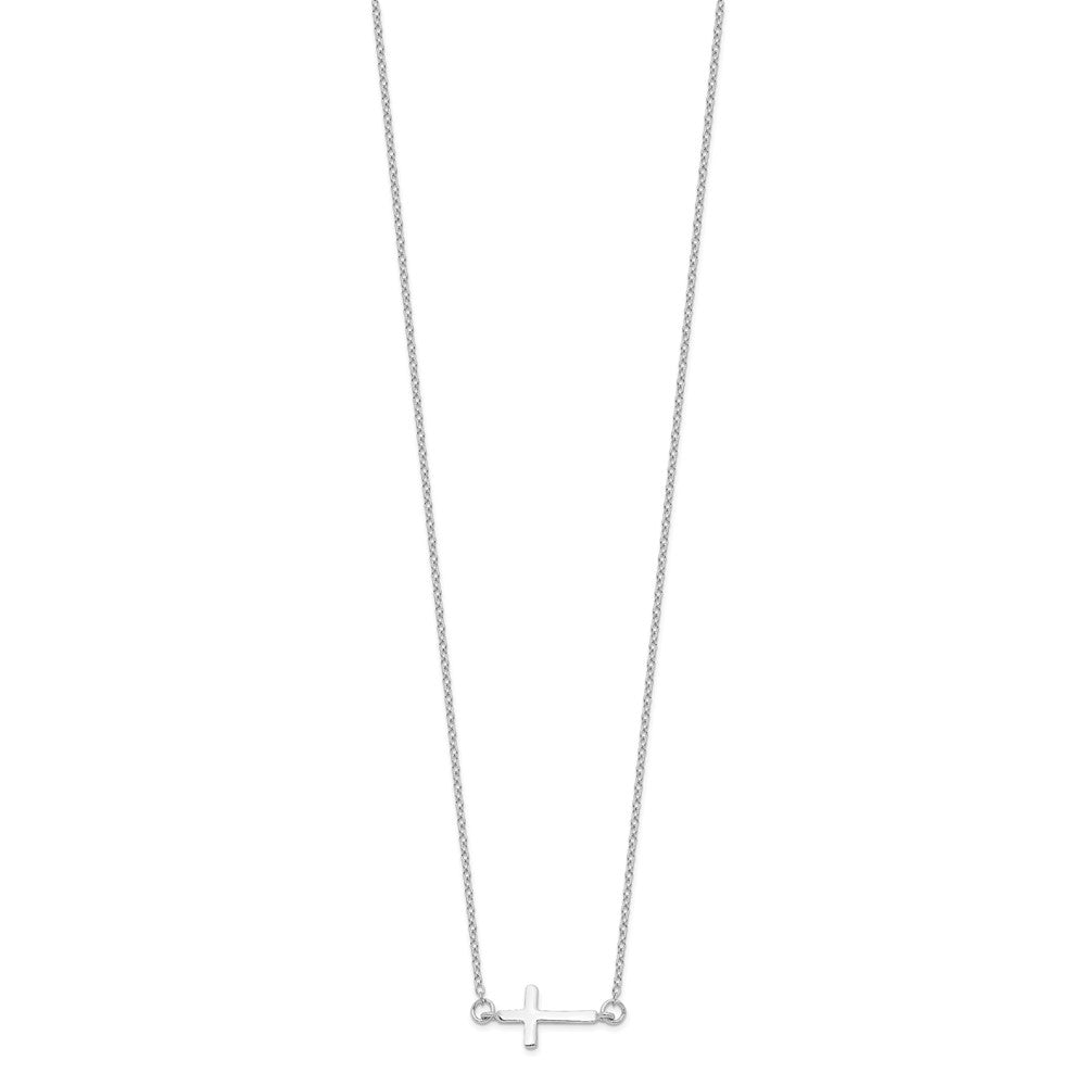 Sterling Silver Rhodium-Plated W/ 2In Ext. Sideways Cross Necklace