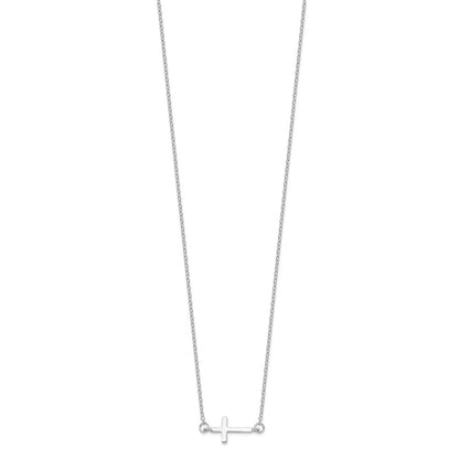 Sterling Silver Rhodium-Plated W/ 2In Ext. Sideways Cross Necklace