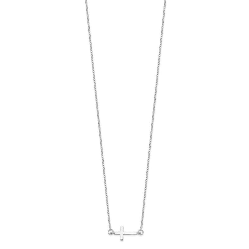 Sterling Silver Rhodium-Plated W/ 2In Ext. Sideways Cross Necklace