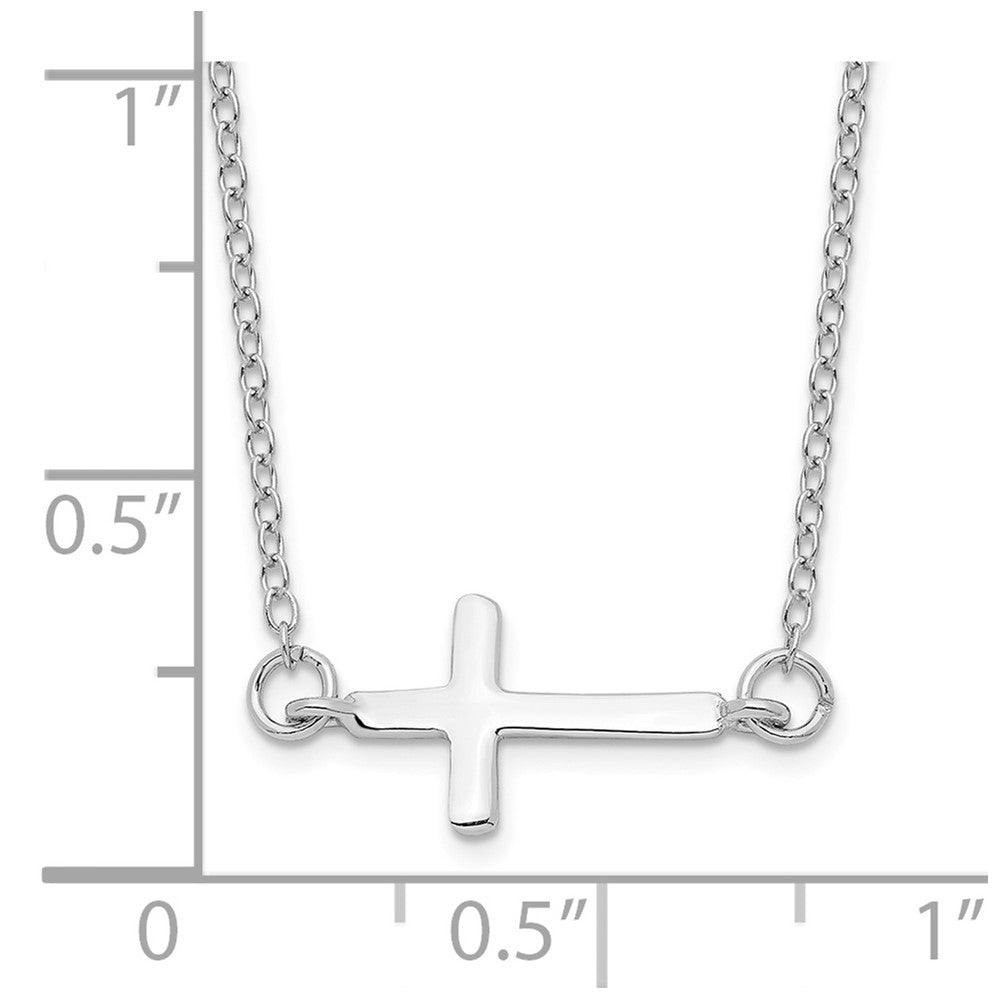 Sterling Silver Rhodium-Plated W/ 2In Ext. Sideways Cross Necklace