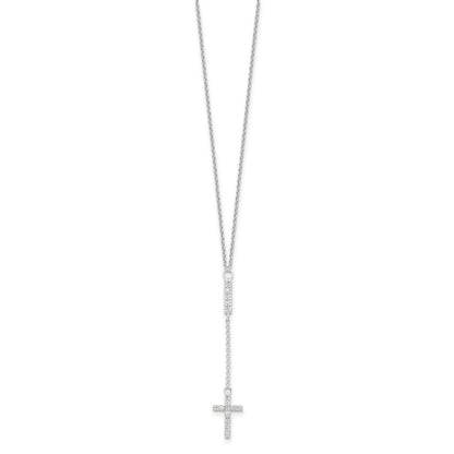 Sterling Silver Cz 16In Cross Necklace